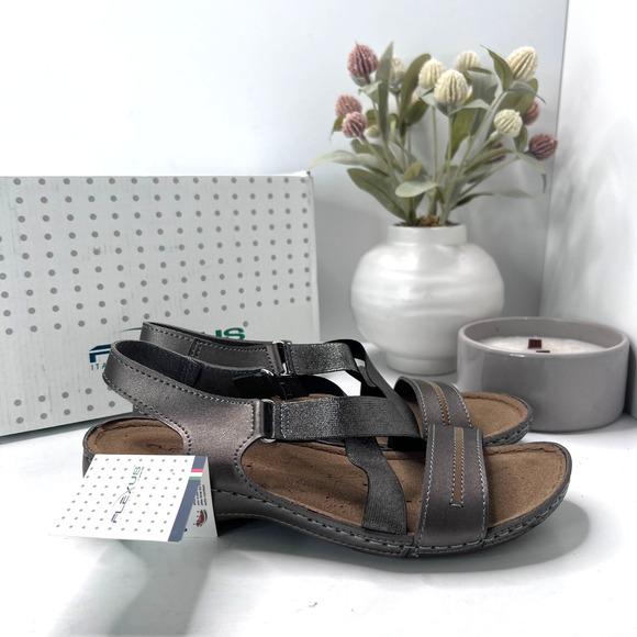 Flexus by Spring Step Lineata Strappy Sandals Pewter Women 7.5/EU 38 NWB Casual - Picture 4 of 10